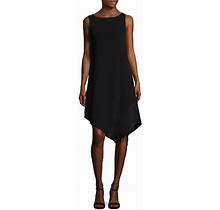 $268 Trina Turk Black Joyous Crepe Asymmetric Shift Dress Pockets