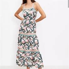 Loft Dresses | Nwt Ann Taylor Loft Dress Maxi Linen Paradise Tiered Tropical Beach Travel Petit | Color: Green/Pink | Size: 4P