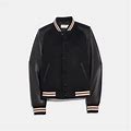 $795 Coach Genuine Leather Wool Blank Varsity Jacket Womens 0 XS Black