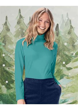 Appleseeds Women's Essential Cotton Long-Sleeve Solid Mockneck - Green - PS - Petite