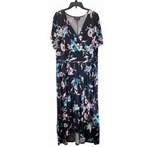 Lane Bryant 18/20 Plus Black Floral Short Sleeve Maxi Long Dress Faux