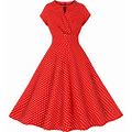 Women's Vintage 1950'S Dress Crewneck Polka Dot Cap Sleeve Prom Dress Casual A Line Swing Tea Party Dresses Ladies Clothes