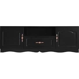 TV Stand With 1 Shelf,1 Drawer And 2 Cabinets - Black