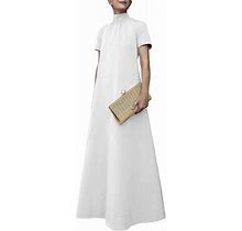 Uoozee Elegant Party Long Dresses Loose Short Sleeves High-Neck Maxi Dresses For Women White XL