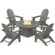 POLYWOOD Vineyard Curveback Adirondack Conversation Set W/ Fire Pit Table, 5-Piece In Slate Grey Recycled Materials | Bellacor | PWS709-1-GY