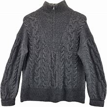 J Crew Mens Cable Knit 1/4 Zip Sweater Merino Wool Alpaca Blend Charcoal Gray