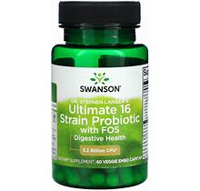Swanson, Ultimate 16 Strain Probiotic With FOS, 3.2 Billion CFU, 60 Veggie EMBO Caps AP