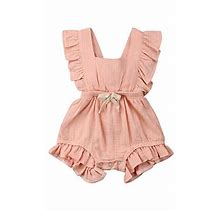 Itfabs Newborn Baby Girl Romper Bodysuits Cotton Flutter Sleeve Onepiece Romper Outfits Clothes Pink 06 Months, 0-6 Months