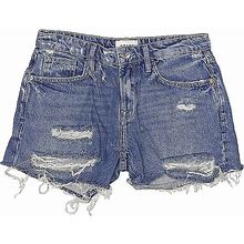 FRAME Denim Shorts: Blue Solid Bottoms - Women's Size 25 - Distressed Wash