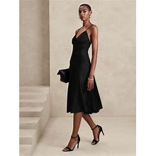 Women's Asymmetrical Seam Midi Slip Dress Black Regular Size 12