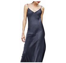 Ploknplq Slip Dress For Women Satin Solid Maxi Length Spaghetti Strap Sleeveless Backless Shift Line Relaxed Fit Woven Dress Black S