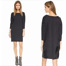 Vince Dresses | Womens Vince Black Mix Media Wool Polyester 3/4 Sleeve Minimalist Shift Dress M | Color: Black | Size: M