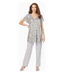 Plus Size Women's Sequin Tunic & Pant Set By Roaman's In Silver Shimmer (Size 24 W) Made In USA Formal Sparkly Chiffon