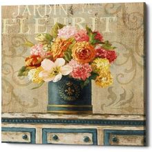 ""Tulips In Teal And Gold Hatbox"By Danhui Nai Giclee Canvas Wall Art, 12"X12", Gold/Teal, Posters, By Epic Graffiti"