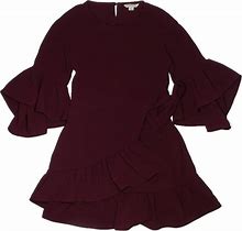 Habitual Casual Dress - A-Line Crew Neck Short Sleeves: Burgundy Print Dresses - Women's Size 7