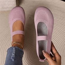 Women's Flats Mary Jane Plus Size Flyknit Shoes Daily Solid Color Flat Heel Round Toe Closed Toe Classic Comfort Tissage Volant Loafer Elastic Band Bl