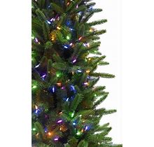 7.5 ft. Carmel Pine Slim Artificial Christmas Tree With Multi-Color LED String Lighting - Fraser Hill Farm FFCP075-6GR