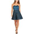 Bcx Dress Womens Teal Sequined Lace Floral Strapless Mini Party Fit + Flare Dress Juniors 5