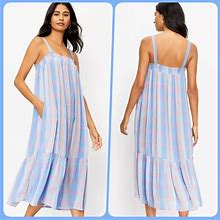 Loft Dresses | Loft Sky Blue/Multi Plaid Sleeveless Smocked Midi Dress - Size Extra Large | Color: Blue | Size: Xl