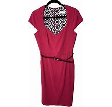 Dressbarn Dress Womens Size 8 Pink Plunging V-Neck Belted Short Sleeve