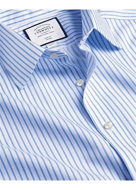 Non-Iron Twill Stripe Cotton Dress Shirt - Cornflower Blue French Cuff Size XXL