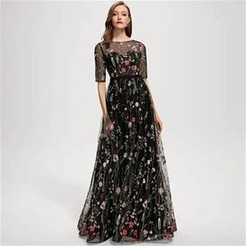 JJ's House A-Line Scoop Illusion Floor-Length Lace Formal Dress With Beading