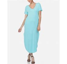 Women's Short Sleeve V-Neck Maxi Dress - Aqua - Size Medium