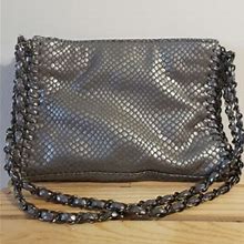 Large Sondra Roberts Silver Clutch Purse With Woven Chain Straps