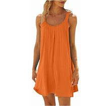 Vsssj Summer Dresses For Women Solid Color Crew Neck Loose Fit Short Halter Vest Dress Beach Holiday Swing Sleeveless Casual Mini Sun Dress