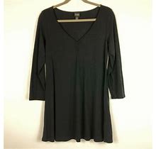 Eileen Fisher Sz Small Black Tencel Cashmere V-Neck Tunic Mini Dress