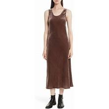 Vince Womens Velvet Tank Dress Xs Cocoa Bean Brown Silk Midi