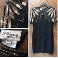 Stenay Dresses | Vintage Stenay Petite Black Silk Beaded Dress P12 | Color: Black/Gold | Size: 12P