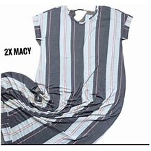 2X Lularoe Macy Maxi Dress Gray White Coral Stripes Rayon Stretchy