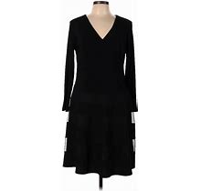 R&M Richards Casual Dress - Sweater Dress V-Neck Long Sleeve: Black Dresses - Women's Size 12 Petite