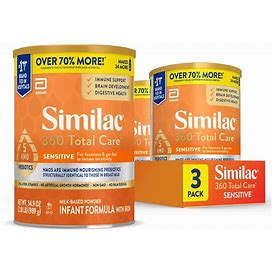 Similac 360 Total Care Sensitive Infant Formula With 5 HMO Prebiotics, For Fussiness & Gas Due To Lactose Sensitivity, Non-GMO, Baby Formula