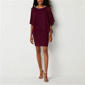 MSK Short Split Sleeve Embellished Cape Sheath Dress | Purple | Womens X-Large | Dresses Sheath Dresses | Stretch Fabric|Rhinestones|Semi-Sheer