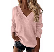 Taiaojing Sweater For Women Casual Loose Solid Color Long Sleeve Fashion V Neck Pullover Fall Clothes Outwear