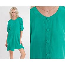 Green Dress 90S Button Up Mini Dress Short Sleeve Shirtwaist Retro Plain Chic Classic Simple Preppy Vintage 1990S Nina Piccalina Medium M 8