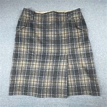 Talbots Skirt 12 Petite Wool Blend Plaid Lined Pockets Faux Wrap Knee Length