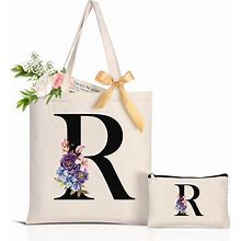 AUNOOL Canvas Tote Bag For Women Initial Makeup Bag, Monogrammed Gifts For Mom Wife, Personalized Gifts For Mother's Day Birthday Wedding Graduation