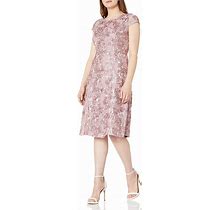 Alex Evenings Women's Tea Length Dress With Rosette Detail (Petite And Regular)