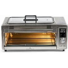 Emeril Power Grill 360, 6-In-1 Countertop Convection Toaster Oven With Top Indoor Grill, Air Fry, Roast, Toast, Bake, Dehydrate, Glass Lid,