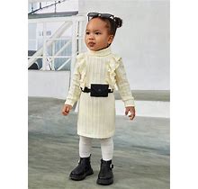 Baby Girl Ruffle Trim Turtleneck Dress & Belt bag,12-18m