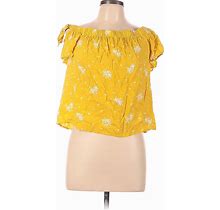 One Clothing Short Sleeve Blouse: Yellow Floral Tops - Women's Size Medium