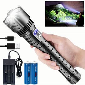 High Lumens LED Flashlight Rechargeable, Super Bright Powerful USB Flash Light, 5 Modes High Power Torch Light Searchlight For Camping Night,By Temu