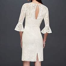 David's Bridal Dresses | David's Bridal Short Illusion Lace Dress With 3/4 Bell Sleeves Brand New | Color: White | Size: 8