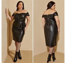 Plus Size Ruched Faux Leather Bodycon Dress, BLACK, 22/24 - Ashley Stewart