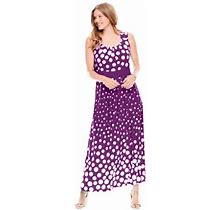 Woman Within Women's Plus Size Banded-Waist Print Maxi Dress - 14/16, Plum Purple Ombre Dot