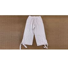 Amerimark Womens Size XL White Side-Tie Elastic Waist Cotton Capri Pants