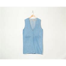 Super Cute Denim Dress Vintage 90'S Denim Grunge Medium / Jean Overall Dress Minimal Sz L / Short Jean Dress Cross Back Side Button